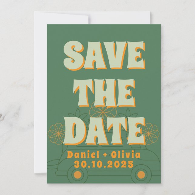 Save The Date Mariage minimal Vosvos vert (Devant)
