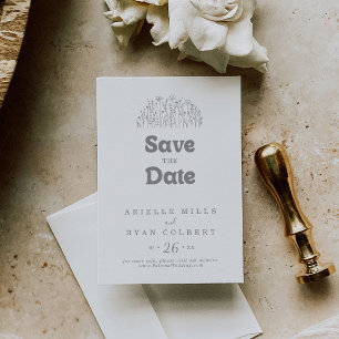 Save The Date Mariage Minimaliste aux Fleurs Sauvages Grises