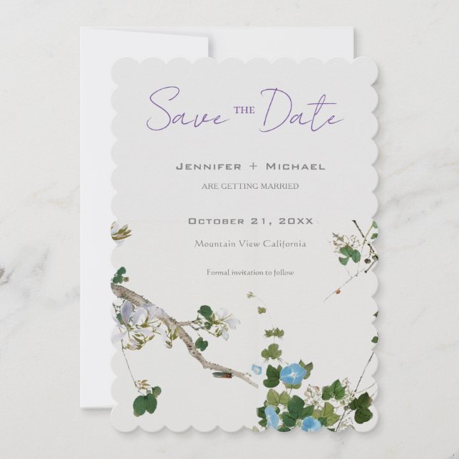 Save The Date Mariage Minimaliste Calligraphie Florale  (Devant)