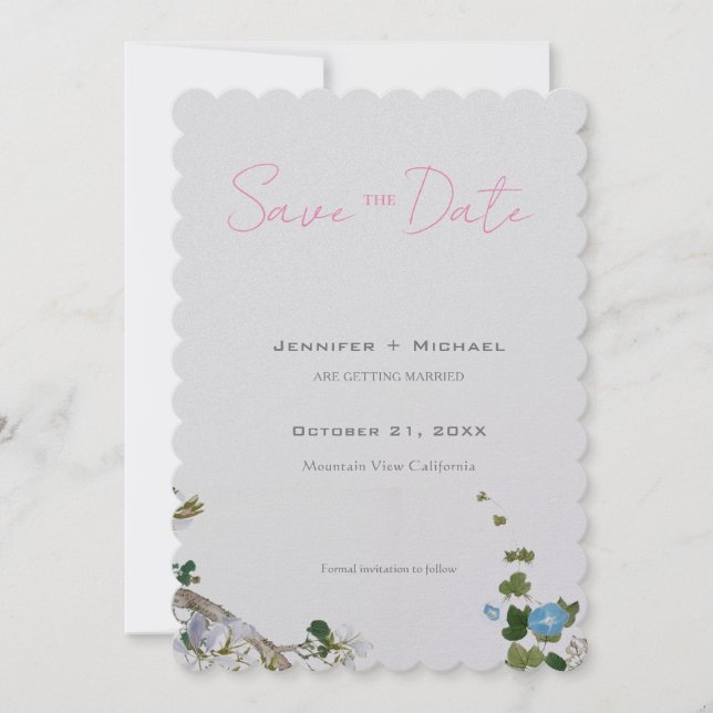 Save The Date Mariage Minimaliste Calligraphie Florale  (Devant)