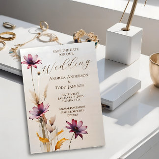 Save The Date Mariage minimaliste de fleurs violettes aquarelle
