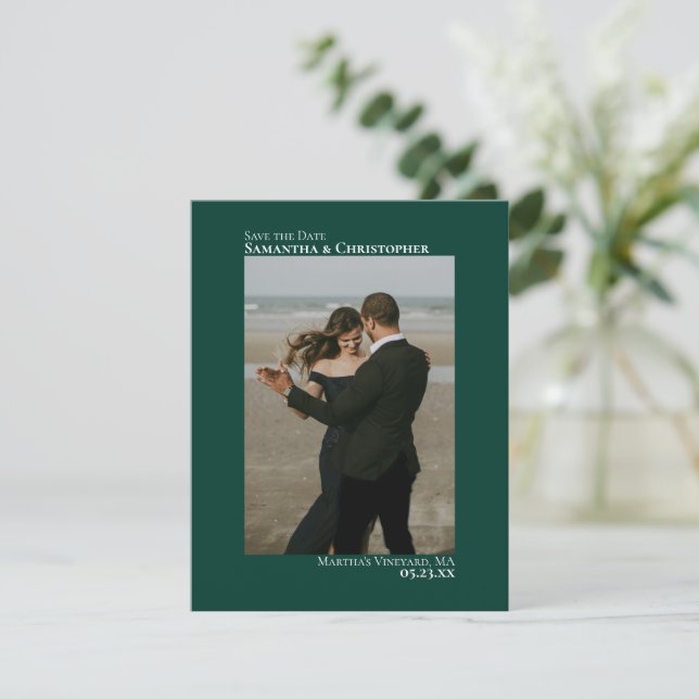 Save The Date Mariage minimaliste de photo verticale Emerald Gre (Debout devant)