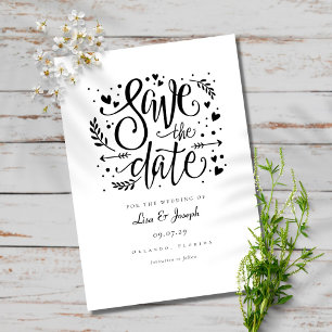 Save The Date Mariage minimaliste de script rustique noir et bla