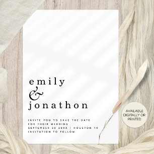 Save The Date Mariage minimaliste de typographie noir blanc Mari