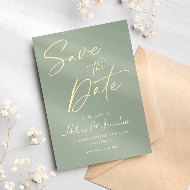 Save The Date Mariage minimaliste élégant moderne Sage Green (Modern Sage Green Elegant Minimalist Wedding Save The Date)