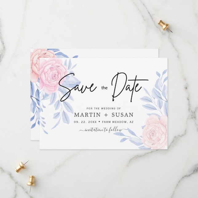 Save The Date Mariage minimaliste élégant rose rose moderne (Devant/Arrière en situation)