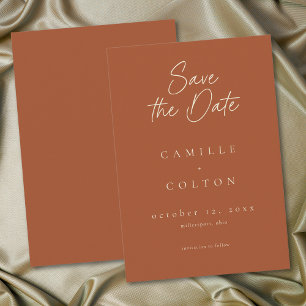 Save The Date Mariage Minimaliste Élégant Terracotta Rouille