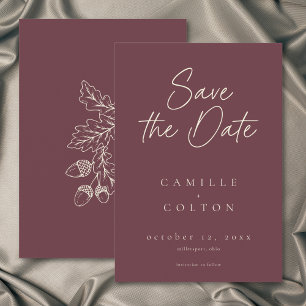 Save The Date Mariage Minimaliste Feuille de Bourgogne de Vin Gl