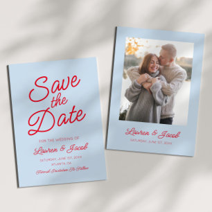 Save The Date Mariage Minimaliste Moderne Bleu et Rouge