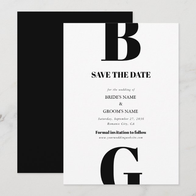 Save The Date Mariage minimaliste moderne noir et blanc (Devant / Derrière)