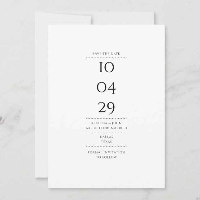 Save The Date Mariage minimaliste moderne noir et blanc (Devant)