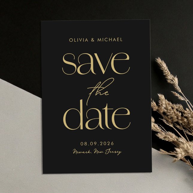 Save The Date Mariage minimaliste moderne noir et or chic (Créateur téléchargé)