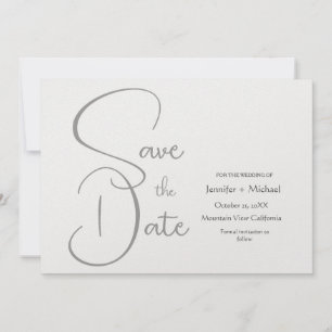 Save The Date Mariage Minimaliste Simple Gris Écriture Calligrap