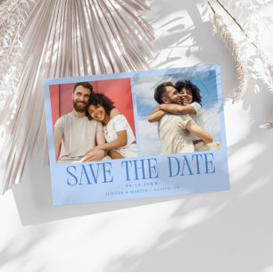 Save The Date Mariage Moderne 2-Photos Bleu Glacé