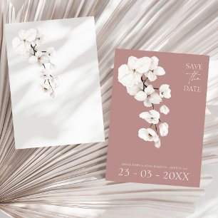 Save The Date Mariage Moderne à l'Orchidée Blanche Rose Poussiér