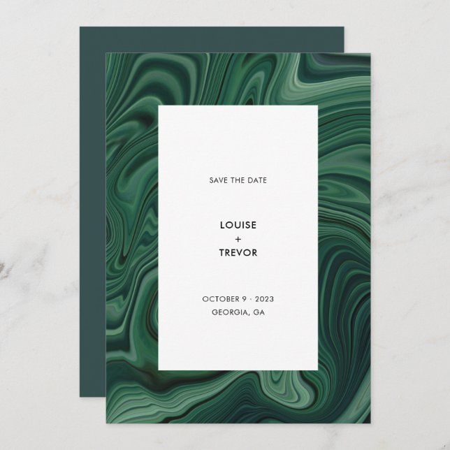 Save The Date Mariage moderne Abstrait Emerald Green Agate (Devant / Derrière)