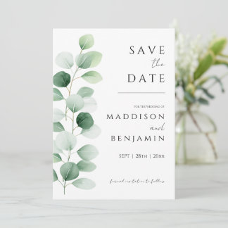 Save The Date Mariage Moderne au feuillage d'Eucalyptus