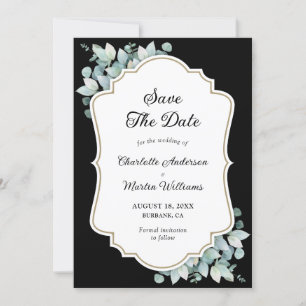 Save The Date Mariage moderne Black Eucalyptus Vert