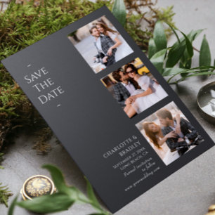 Save The Date Mariage Moderne Charbon Quatre Photos