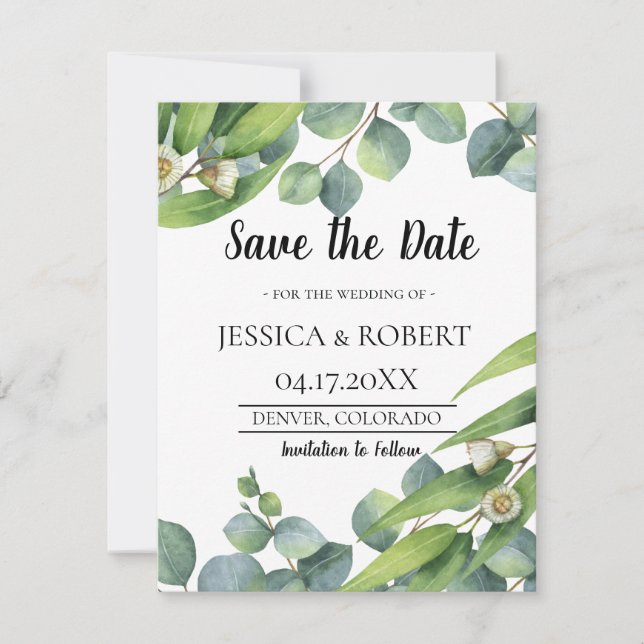 Save The Date Mariage moderne chic Eucalyptus Enregistrer la dat (Devant)