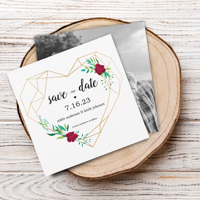 Save The Date Mariage Moderne Économisez la Date Géométrique Pho (Modern Wedding Save The Date Geometric Heart Photo)