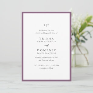 Save The Date Mariage Moderne Élégant Violet Monogramme