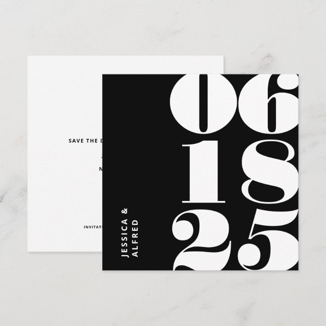 Save The Date Mariage moderne Gras Solide Noir Big Date (Devant / Derrière)