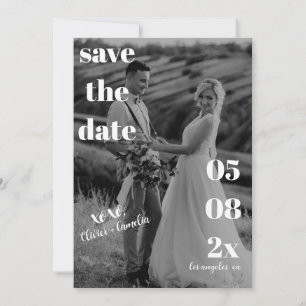 SAVE THE DATE MARIAGE MODERNE MINIMALISTE NOIR ET BLANC