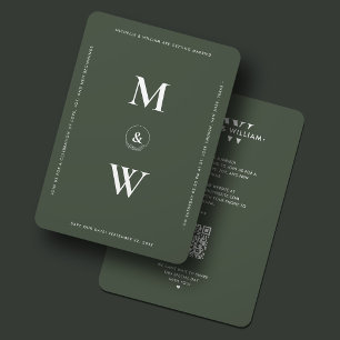 Save The Date Mariage moderne Monogramme Moss Vert Simple