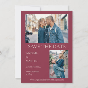 Save The Date Mariage Moderne Mulberry Bordeaux 2 Photos