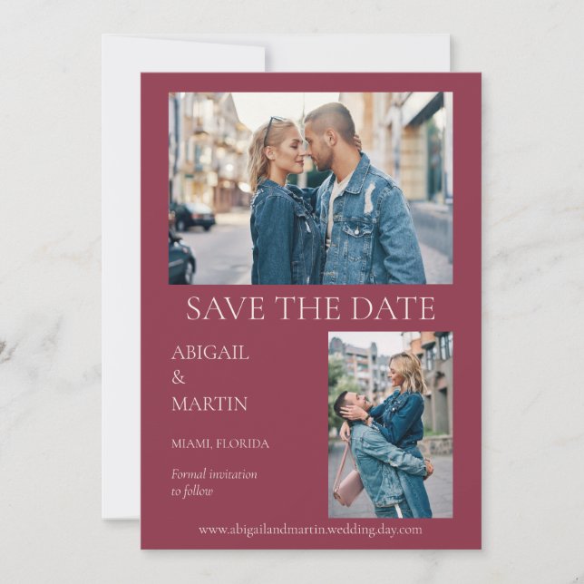 Save The Date Mariage moderne Mulberry Burgundy 2 Photo (Devant)