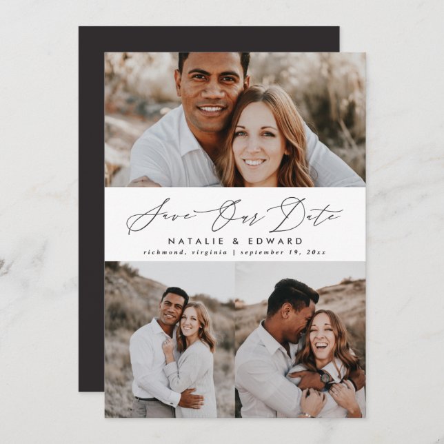 Save The Date Mariage moderne multi photo typographie graphique (Devant / Derrière)