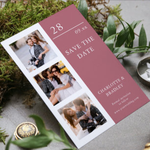 Save The Date Mariage Moderne Or Rose Quatre Photos