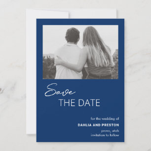 Save The Date Mariage Moderne Photo Minimal Bleu Marine