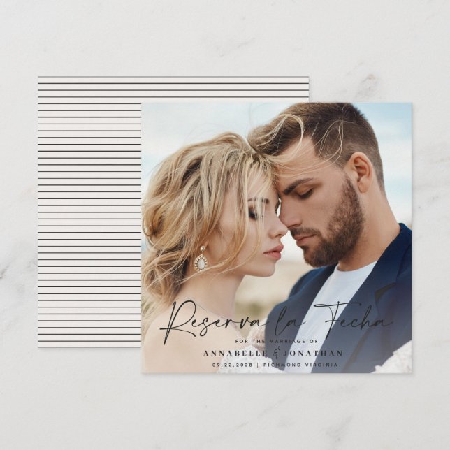 Save The Date Mariage moderne Réservez la Date crème noir Sauveg (Devant / Derrière)