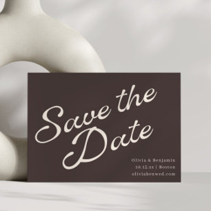 Save The Date Mariage Moderne Rétro à l'Écriture Manuscrite Brun