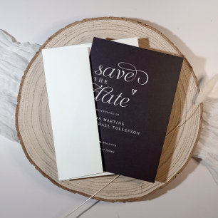 Save The Date Mariage Moderne Simple Cœur Noir