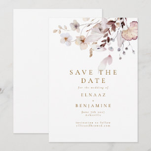 Save The Date Mariage Moderne Simple d'Automne avec Fleurs Séché