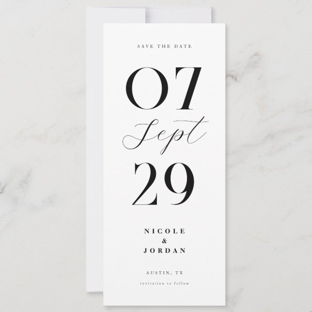 Save The Date Mariage Moderne Simple et Élégant en Noir et Blanc (Devant)
