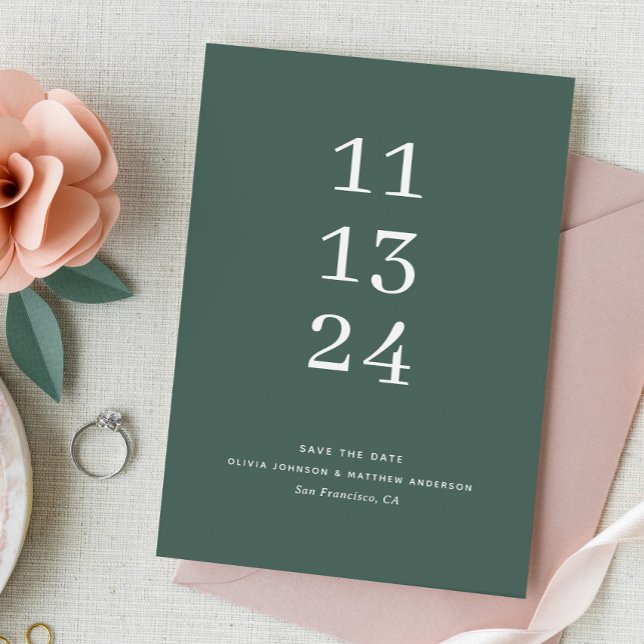 Save The Date Mariage moderne simple et épuré vert minimaliste (Créateur téléchargé)