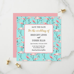 Save The Date Mariage moderne sur la plage rose flamant bleu