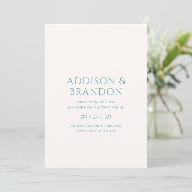 Save The Date Mariage moderne Turquoise élégant (Debout devant)