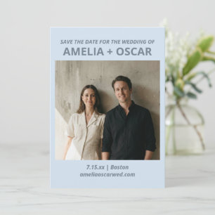 Save The Date Mariage Moderne Typographie Douce Bleue Photo Gras