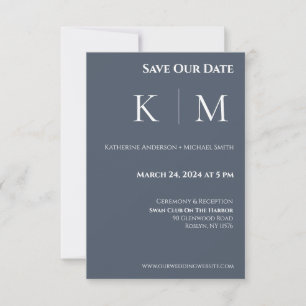 Save The Date Mariage - Monogramme - Bleu et Blanc-