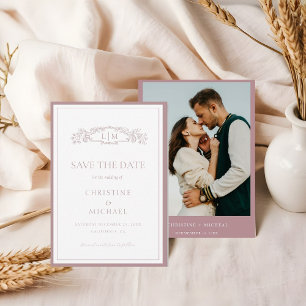 Save The Date Mariage monogramme de la crête botanique Mauve & T