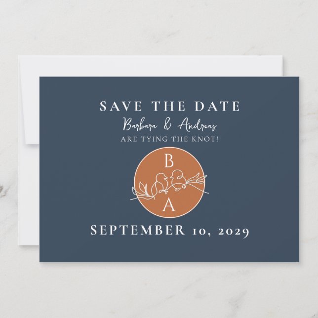 Save The Date Mariage Monogramme de la marine de terre cuite (Devant)
