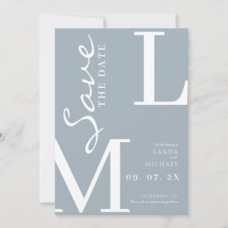 Save The Date Mariage monogramme élégant bleu poussiéreux orange