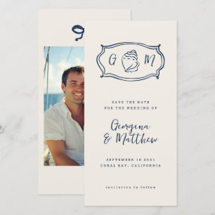 Save The Date Mariage Monogramme Nautique Funky Dessiné À La Mai
