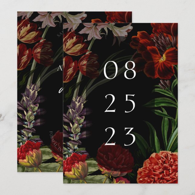 Save The Date Mariage Moody Floral foncé (Devant / Derrière)