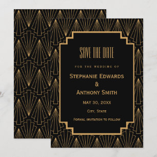 Save The Date Mariage Motif Gold et Black Art Déco